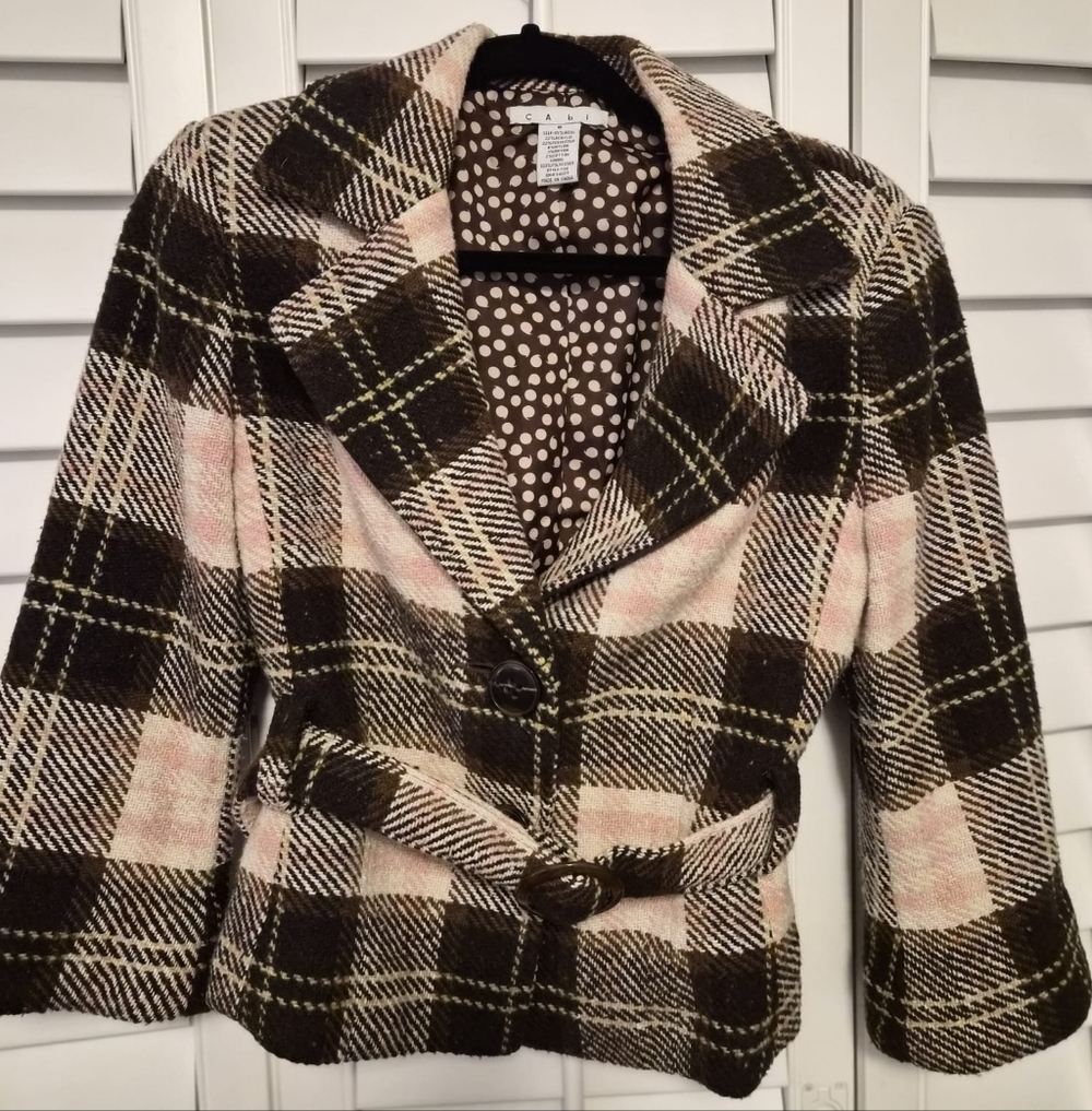 CAbi Women's Plaid Blazer - Black, White, Pink